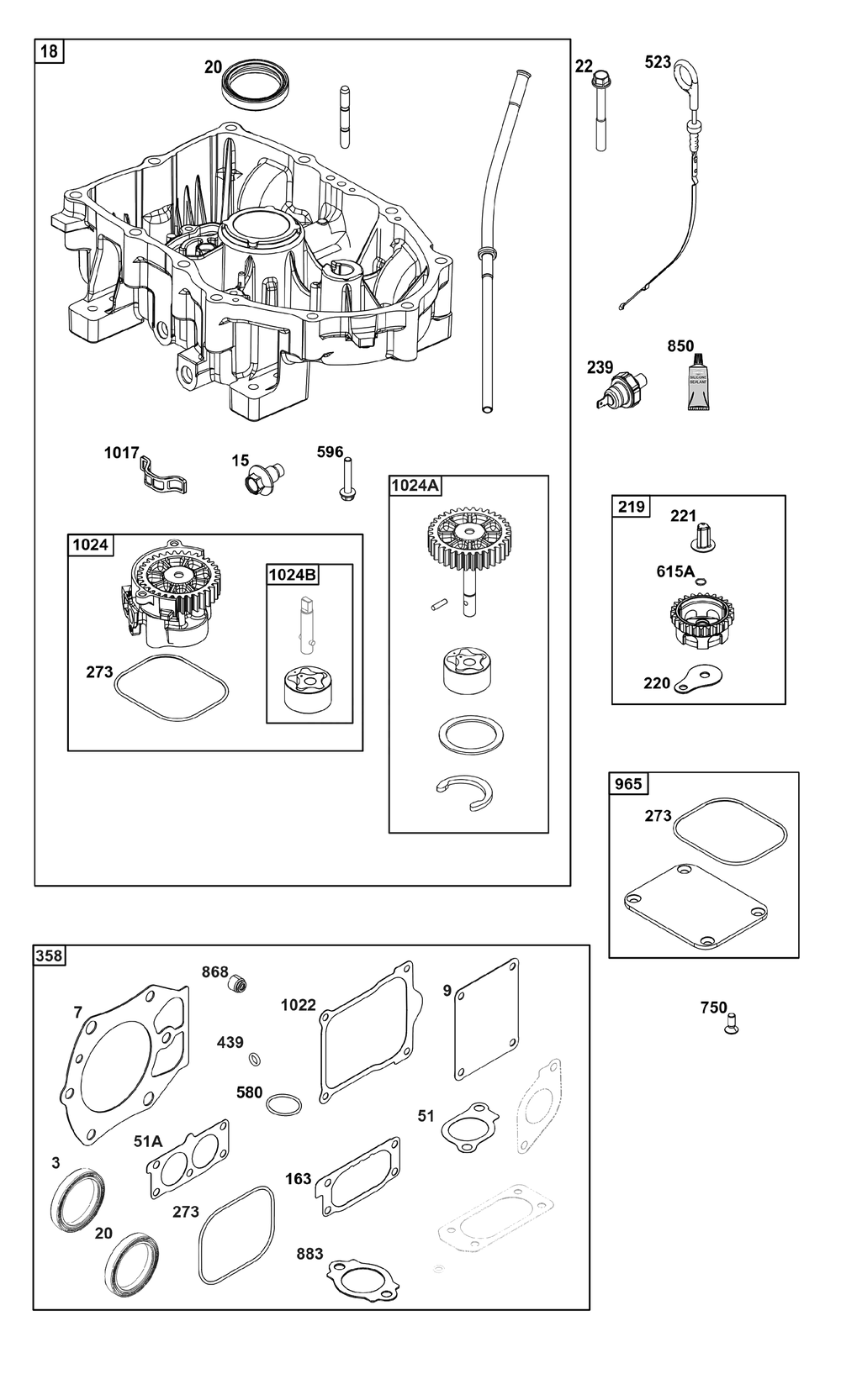 Crankcase Cover/Sump Group Diagram and Parts List for 613777-0015-J1 400000 - 699999 Briggs and Stratton Engine